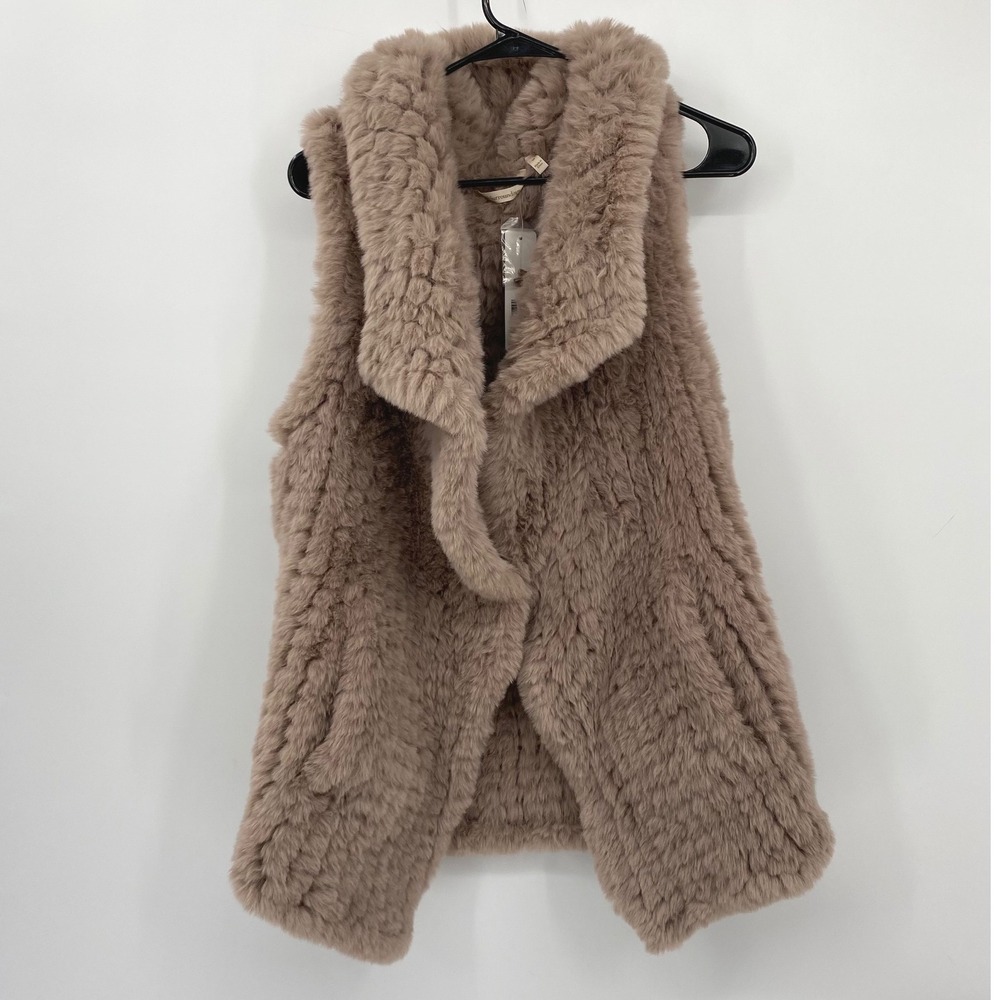 Soft Surroundings Faux Fur Draped Vest NWT Taupe Plush Sleeveless Women's Medium